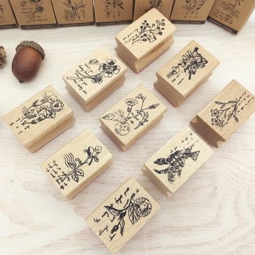 Stamps Wooden Rubber Stamps Vintage Plant Flower Flower DIY Craft Rubber Stamp For Diary Letters Card Making Scrapbooking