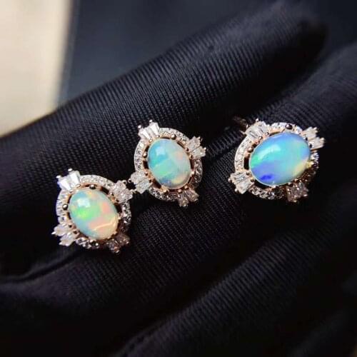 Natural and Real Opal jewelry set Natural Real Opal 925 sterling silver 1pc opal ring,2pcs opal earring