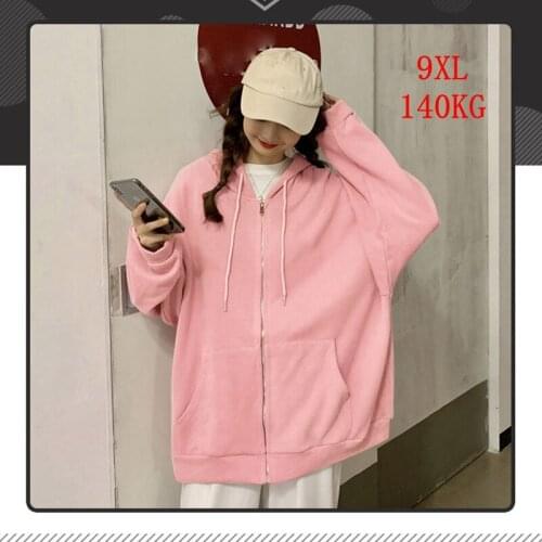 Large womens 9xl 140kg Hoodie plus size 6xl 7XL 8xl spring and autumn long sleeve loose black pink zip pocket big Sweatshirt