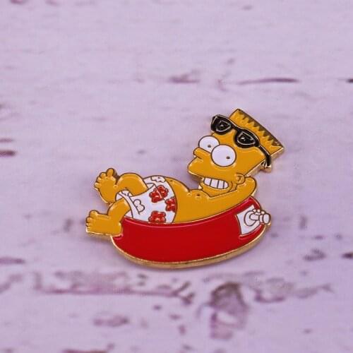 Vintage Bart sun bathing enamel pin collectible hat badge brooch