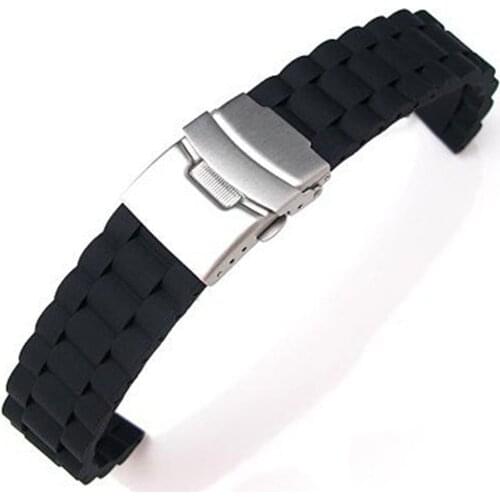 YCYC!5*Black Silicone Waterproof Diving Watchband Deployment Clasp 22mm