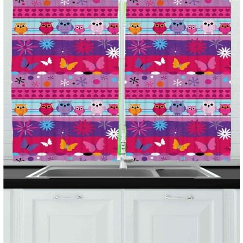 Cartoon Style Owl Flower Butterfly Window Curtain Home Bedroom Decor Curtains for Living Room Christmas Living Room Curtains