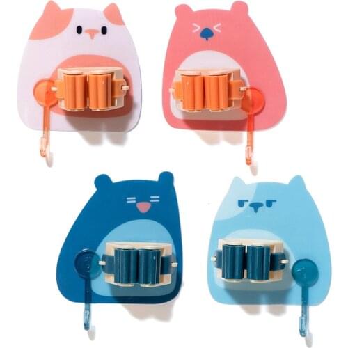 Cartoon No Punch Mop Clip Strong Seamless Bathroom Wall Mount Hook Home Plastic Wall Mount Cute Cartoon Mop Chuck Hooks