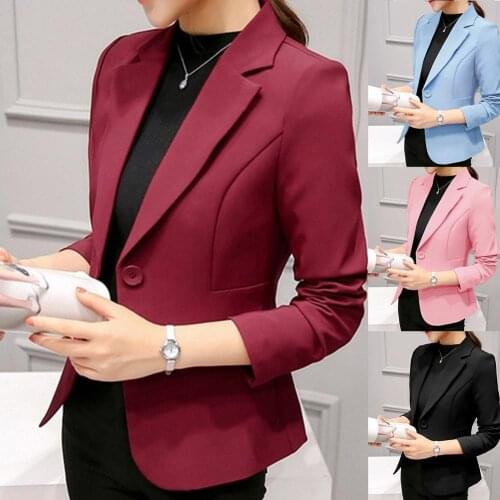 2021 Women One Button Blazer Solid Color Lapel Long Sleeve Slim Blazer Coat Suit Jacket Office Ladies Business Blazers Outerwear