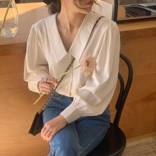 Alien Kitty White Femme Casual Chic Gentle Lapel Solid 2021 Girls Hot Sweet All Match Fashion High Quality Loose Tops Shirts