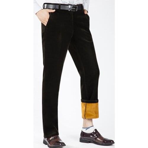 Winter Mens Corduroy pants Plus Velvet Thick section High waist Loose Stretch Corduroy Casual pants Warm Mens trousers