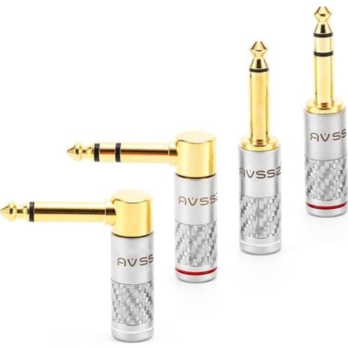 1Pcs AVSSZ oxygen-free copper gold-plated carbon fiber 6.5mm junior core sophomore microphone 6.35 right angle audio plug