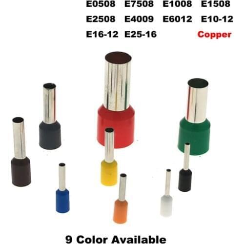100Pcs Copper Tube Insulated Cord End Crimp Terminals Electrical Wire Connector E0508~E25-16 Cable Ferrules VE 22-4AWG 0.5-25mm2