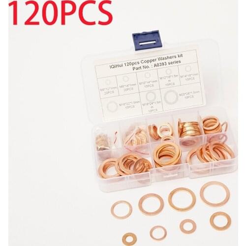 120PCS Copper Sealing Solid Gasket Seal Ring Flat Copper Washer Sump Boat Crush Flat Seal Ring Tool Hardware Accessories