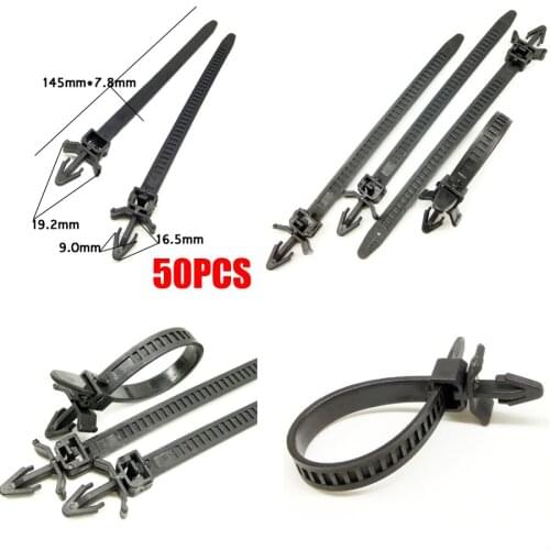 145x7.8mm 50PCS Black Color Car Cable Fixing Zip Strap Nylon Cable Tie Wrap Fixed Fasteners Clips