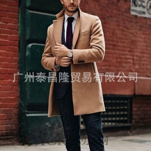 2021 European and American Mens Long Casual Coat Lapel Woolen Coat Windbreaker