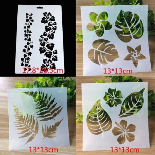 4pc Flower Leaves Stencils Painting Template DIY Scrapbook Diary Coloring Embossing Mold Graffiti Decor Office School Supplies