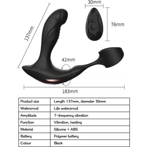 7 Speed Vibrating heat Anal Stimulator Prostate Massager With Delay Penis Ring Vibrator Anal Plug Sex Toy for Men