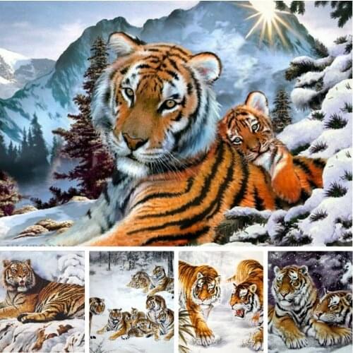Full Square/round Drill 5D Diy Diamond Painting Tigers Family Winter 3D Diamond Embroidery Animals Cross Stitch Home Decor Gift