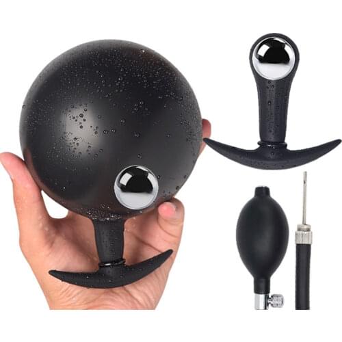 Liquid Silicone Anal Plug Butt Plug Inflatable Dilatador Adult Sex Toy Anus Expandable With Metal Ball Anal Pump Bullet Vibrator
