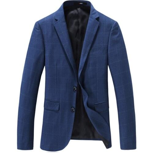 Blazer mens suit blazer spring new mens business casual suit blazer classic blue checked single-breasted suit jacket