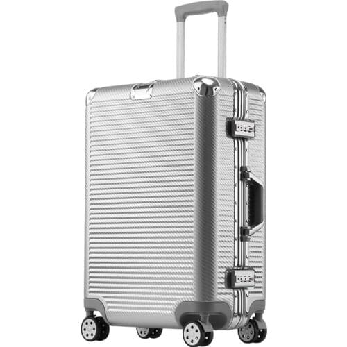 New popular rolling luggage luxury aluminum frame spinner carry on trolley suitcase bag men women business travel valise
