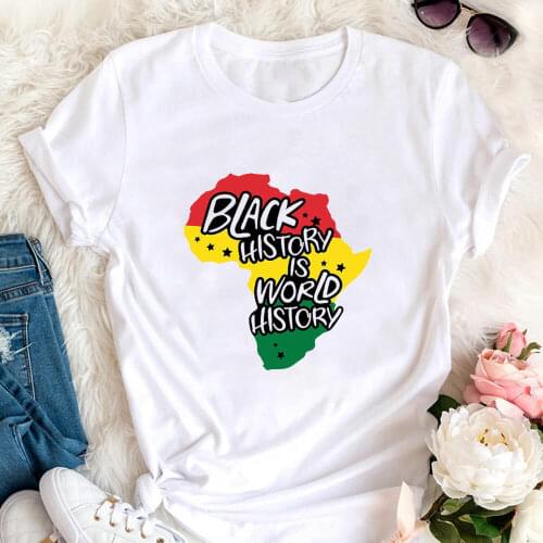 Black History Is World History 100%Cotton Printed Women Tshirt Unisex Africa Map Summer Short Sleeve Top Black Lives Quote Tees
