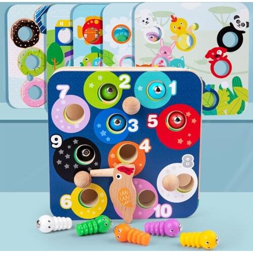 Wooden Children Bird Catch Worms Games Colourful Magnetic Bird Catch Insect Playset Development Toy Set Gift for Toddlers