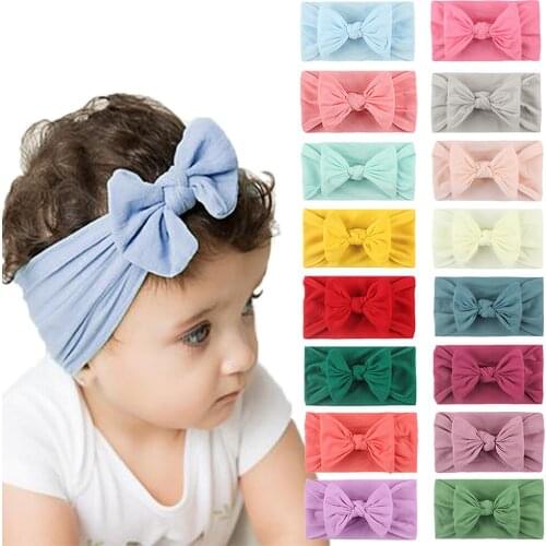 28 Pcs/lot Children Nylon Elastic Hair Band With Bow Infant Soft Headband European American Style Baby Headwraps