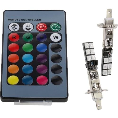 H1 H3 880 881 5050 LED 12SMD RGB Car Headlight Fog Light Lamp Bulb+Remote Control - H1