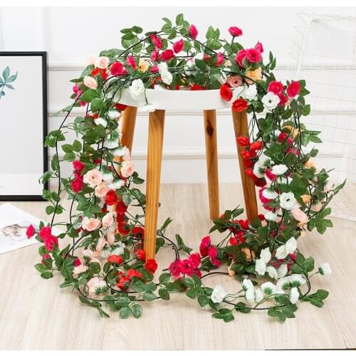 69 Heads Artificial Rose Flower Fake Hanging Fake Rose Vine Plants Leaves Artificials Garland Flowers Wedding Patio Decoration