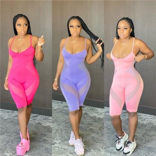 New Women Running Tights Summer Sheer Mesh Patchwork Sheer Jumpsuit Sleeveless Fitness Sports Wear Ladies Sportswear Running