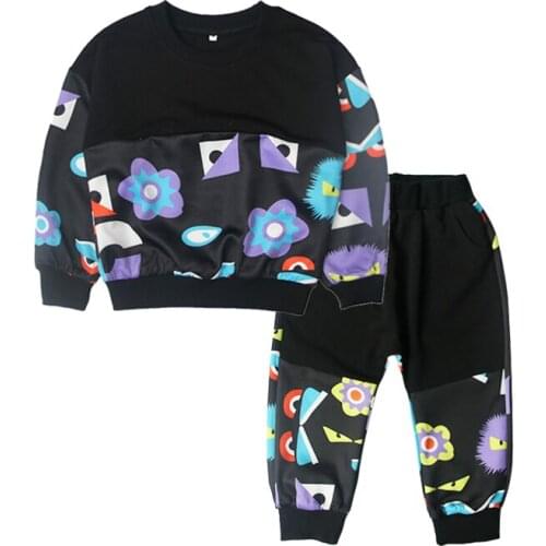 BINIDUCKLING Childrens Clothes Set Spring Autumn Cartoon Print Long Sleeve Kids Boys Outfits Toddler Clothing