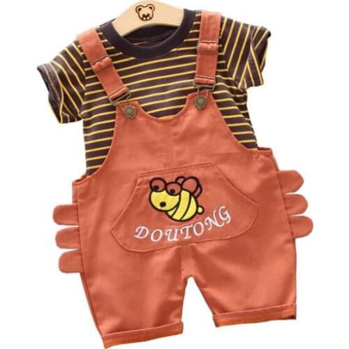 Summer Baby Girls Boys Clothing Sets Infant Clothes Suits Stripe T Shirt The hornets Strap Shorts Kids Children Costume