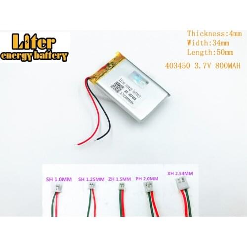 3.7V lithium polymer battery 403450 800MAH FOR 3.7V 800MAH 403450 PLUG MP3 MP4 MP5 navigator GPS DVD DVR digital products