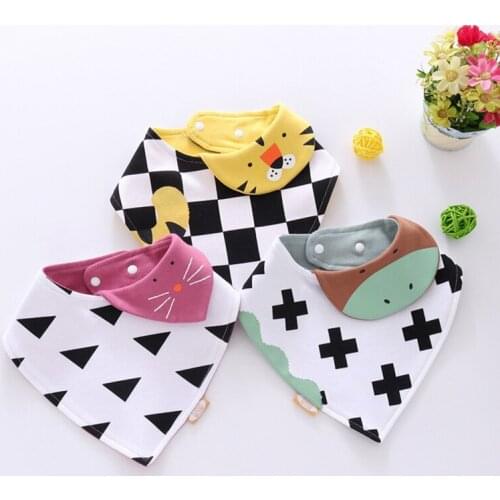 Reusable Washable Cotton Baby Bibs Burp Cloth Cartoon Animals Printing Triangle Bibs Cotton Adjustable Baby Meal Bib Infant Bibs