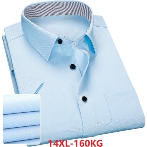 Mens Big Shirt Short Sleeve Lapel Large Size 14XL Office Shirt Formal Simple 9XL 10XL 12XL Spring Work Shirt Blue Pink