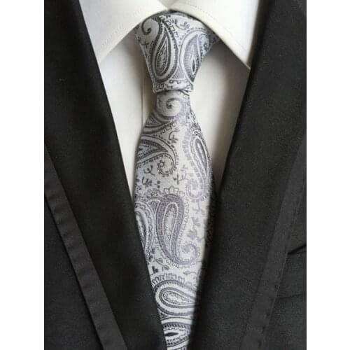 8cm Men paisley tie bridegroom wedding necktie silver grey ties