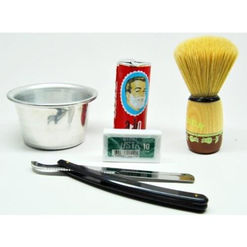Shaving set 1 razor, 1 beard brush, 1 Arko shaving soap, 10 Derby extra razors, 1 metal shaving bowl hqd