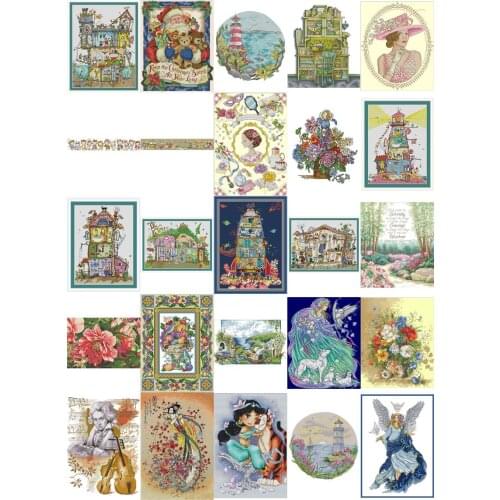 Four Seasons Magic Lodge 3 counted cross stitch package flower aida 22ct 25ct 18ct 14ct 11ct black cloth people kit embroidery