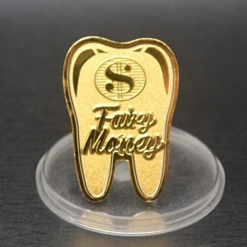 Newest 3.8*2.7cm Tooth Fairy Money Gold Plated Coin Souvenir Commemorative Coins Gifts for Kids Children