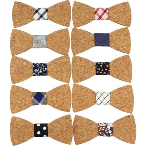 New Cork Wood Fashion Bow Ties Novelty Handmade Plaid Imitation Wooden Bowtie Neckwear for Men Wedding Party Gift Accessories