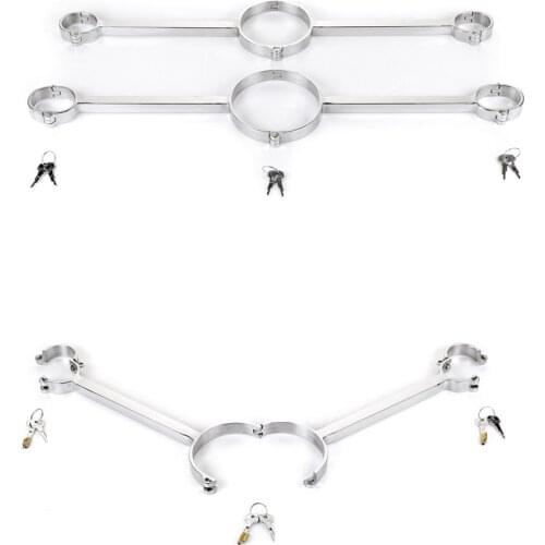New Stainless Steel Lock Neck Collar Slave BDSM Adult Game Erotic Harness Handcuffs Bondage Set Sex Toys For Couples Sex Shop