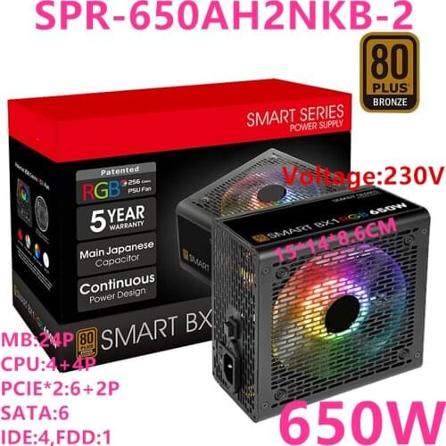 New PSU For Thermaltake(Tt) Brand Smart BX1 RGB 650W ATX 80plus Bronze Silent Power Supply 650W Power Supply SPR-650AH2NKB-2