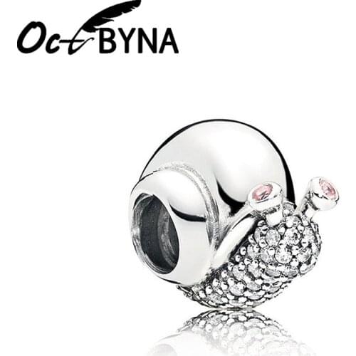 Octbyna Silver Color Snails Crystal Charm Bead Pendant Fits Pandora Bracelet Necklace Making For Women High Quality Jewelry