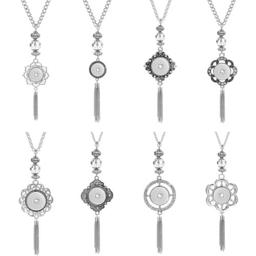 New Snap Jewelry Bohemia Ethnic Snap Button Necklace Long Tassel Snap Pendant Necklace Fit 18mm 20mm Snap Buttons Jewelry