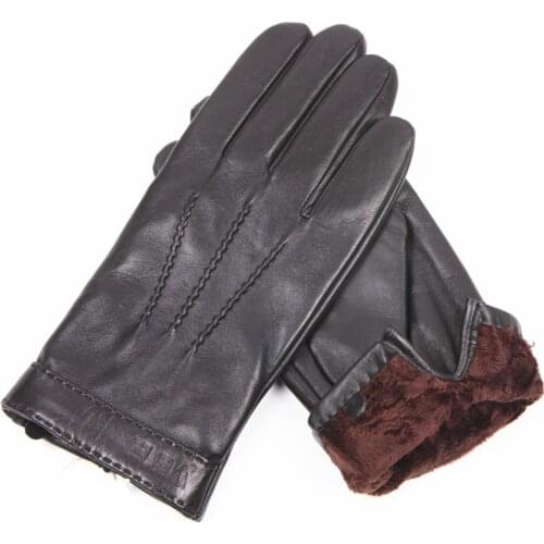 Mans Real Leather Gloves Autumn Winter Plus Velvet Warm Sheepskin Full palm Touchscreen Gloves For Driving Male EM021NC2