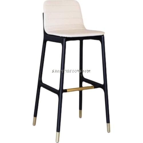 Simple and modern solid wood leather art bar chair Nordic bar stool high-foot front desk bar stool backrest home island table ch