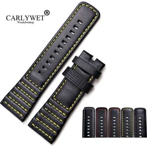 CARLYWET 28mm Wholesale Genuine Leather With Black White Orange Red Yellow Stitches Wrist Watchband Strap Loops For SevenFriday