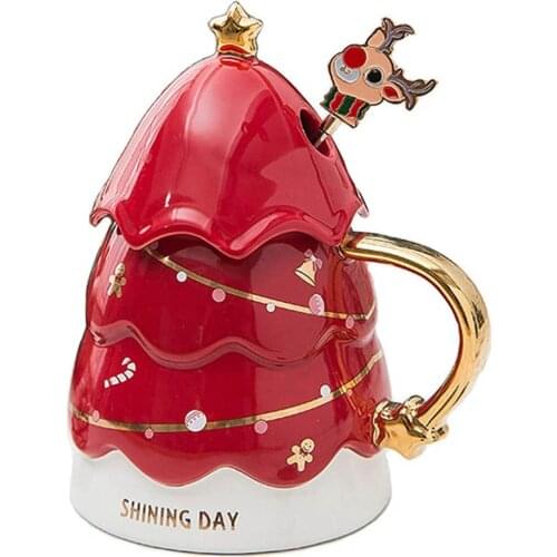 Christmas Tree Shaped Coffee Cup Ceramic Mug Cute Mug with Lid Blender Elk Valentines Day Christmas Romantic Birthday Gift