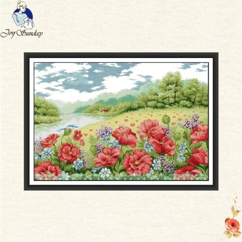Poppy garden Needlework,DIY Cross stitch ,Sets For Embroidery kits 11CT 14CT Flower Cross-Stitching,Wall Home Decro Needlework