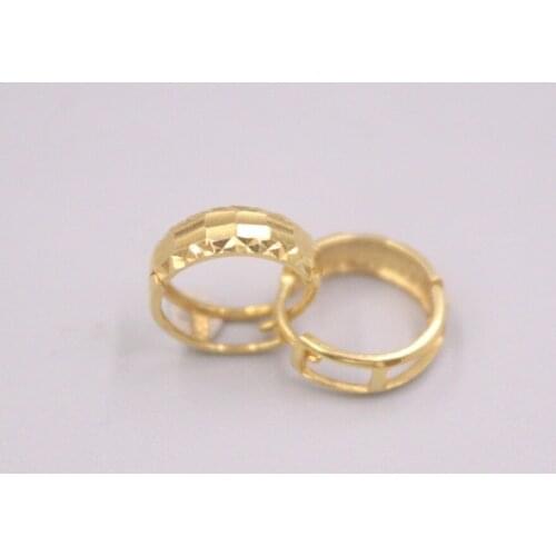 Real Pure 18K Yellow Gold Earrings Carved Hollow Hoop Earrings 1.9g For Men Woman Lucky Gift