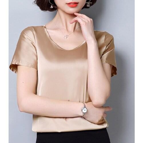 New Spring Blouses Shirts 2020 Women Blouses short sleeve Loose O Neck Blouses white Silk surface chiffon silk Women Tops 95B