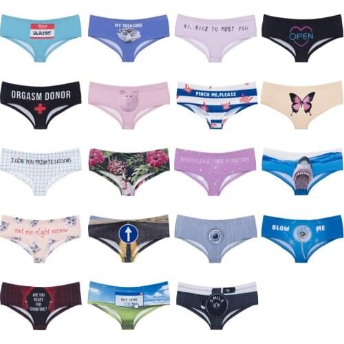 Womens Sexy Cartoon Print Letter Panties Cotton Seamless Underwear Briefs Female Low Rise Soft Breathable Underpants Lingerie