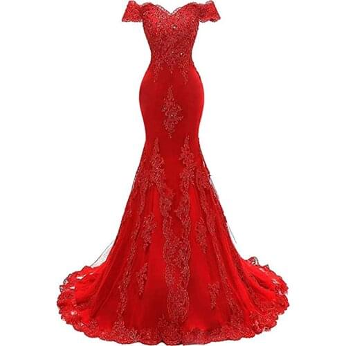 Off Shoulder Evening Prom Dresses 2021 Long Lace Mermaid Formal Party Dress EV01